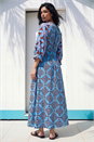 Blue Abstract Print V-Neck Maxi Dress, Image 3 of 4
