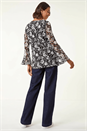 Black Floral Print V-Neck Stretch Lace Top, Image 4 of 6