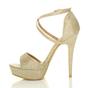 Gold High Heel Crossed Straps Platform Sandals, Image 3 of 6