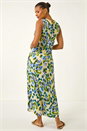 Blue Abstract Print Sleeveless Midi Dress, Image 3 of 5