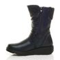 Navy Blue Low Wedge Heel Comfort Calf Biker Boots, Image 3 of 6