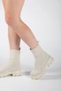 Beige Beige Cleated Pull On Knit Chunky Sole Sock Ankle Boots - Melissa, Image 2 of 2