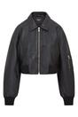 Black Womens Oversized Leather Bomber Jacket, Image 1 of 4