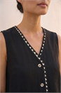 Black Petite V-Neck Trim Detail Top, Image 4 of 4
