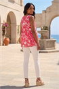 Coral Floral V-Neck Buttoned Top, Image 3 of 4