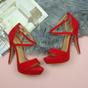 Red AJVANI Red High Heel Crossed Straps Platform Sandals, Image 4 of 6