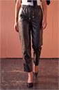 Black Petite Faux Leather Textured Drawstring Trouser, Image 1 of 4