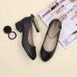 Black Low Block Heel Ankle Strap Court Shoes, Image 4 of 6