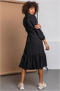 Black Tiered Midi Shirt Dress, Image 2 of 5