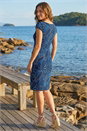Royal Blue Petite Leaf Print Gathered Stretch Dress , Image 3 of 4