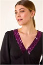 Fuchsia Shimmer Sequin V-Neck Top, Image 4 of 5