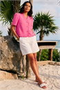 Pink Frill Linen Blend Button Jacket, Image 4 of 5