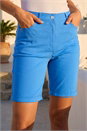 Light Denim Elastic Waist Turn Up Stretch Shorts, Image 2 of 4