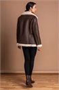 Brown Faux Fur Lined Zip Detail Aviator Jacket, Image 2 of 5