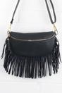 Navy Blue Fringed Half Moon Leather Crossbody Bag, Image 1 of 2