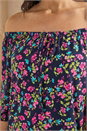 Pink Floral Print Stretch Bardot Top, Image 4 of 4