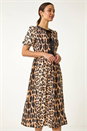 Camel  Animal Print Tie Detail Midi Dress, Image 5 of 6