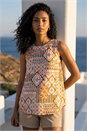 Camel  Patchwork Geometric Vest Top, Image 2 of 4