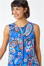 Blue Paisley Print Button Back Shell Top, Image 1 of 5