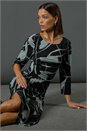Black Abstract Side Ruched Midi Dress, Image 7 of 7