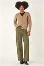 Khaki Cotton Blend Wide Leg Stretch Jeans, Image 3 of 5