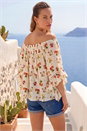 Red Floral Print Bardot Top, Image 3 of 4