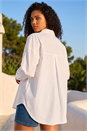White Petite Cotton Button Up Pocket Shirt, Image 2 of 4