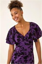 Purple Glitter Floral Flocked Flutter Dress, Image 5 of 6