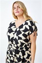 Black Curve Geometric Print Ruched Stretch Midi Dress, Image 4 of 5