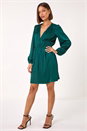 Green Pleated V-Neck Mini Dress, Image 1 of 6