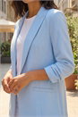 Light Blue  Tailored Ruched Sleeve Stretch Blazer, Image 4 of 4