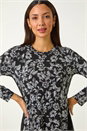 Black Floral Puff Print Chiffon Hem Top, Image 4 of 5