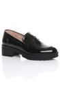 Black AJVANI Black Flat Chunky Heeled Penny Loafers, Image 1 of 5