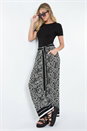 Black Floral Border Print Wide Leg Trouser, Image 1 of 5