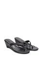 Black 'Rosa' Mid Wedge Heel Sandal Mules With Toe Post, Image 3 of 6