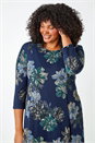 Navy  Curve Floral Print Tunic Stretch Dress, Image 4 of 5