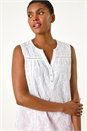 White Cotton Lace Floral Sleeveless Top, Image 1 of 5