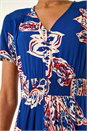 Blue Leaf Print Shirred Maxi Dress, Image 5 of 5