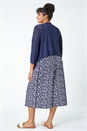 Navy  Curve Tie Front Stretch Cropped Cardigan, Image 3 of 5