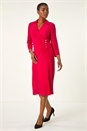 Red Ruched Button Shirt Stretch Midi Dress, Image 1 of 5