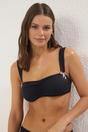 Black Hardware Detail Bralette Bikini Top with Wide Straps, Image 1 of 5