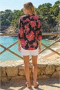 Black Floral Puff Print Stretch Shirt, Image 3 of 4