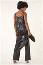 Dark Grey Tassel Sequin Chiffon Top, Image 3 of 5