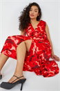 Red Dusk Marble Print Chiffon Midi Dress, Image 1 of 5