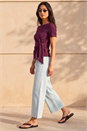Wine Petite Textured Side Tie Stretch Top, Image 2 of 4
