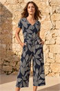 Navy  Petite Leaf Print Stretch Jumpsuit, Image 2 of 4