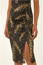 Black Foil Print Lace Ruched Dress, Image 5 of 5