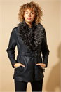 Black Longline Faux Leather Belted Coat, Image 1 of 5