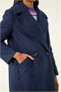 Navy Textured Buttoned Boucle Coat, Image 5 of 5