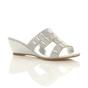 Silver AJVANI Silver Low Wedge Heel Diamante Sandals Mules, Image 1 of 6